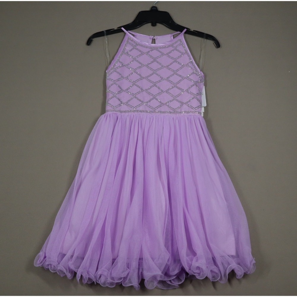 Speechless Kids Big Girls‎ Lattice Rhinestone Bodice Dress - Lilac - Size 10